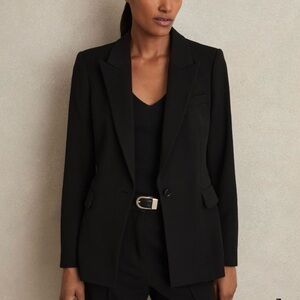 REISS Gabi Tailored Single Breasted Suit Blazer in Black Size 10